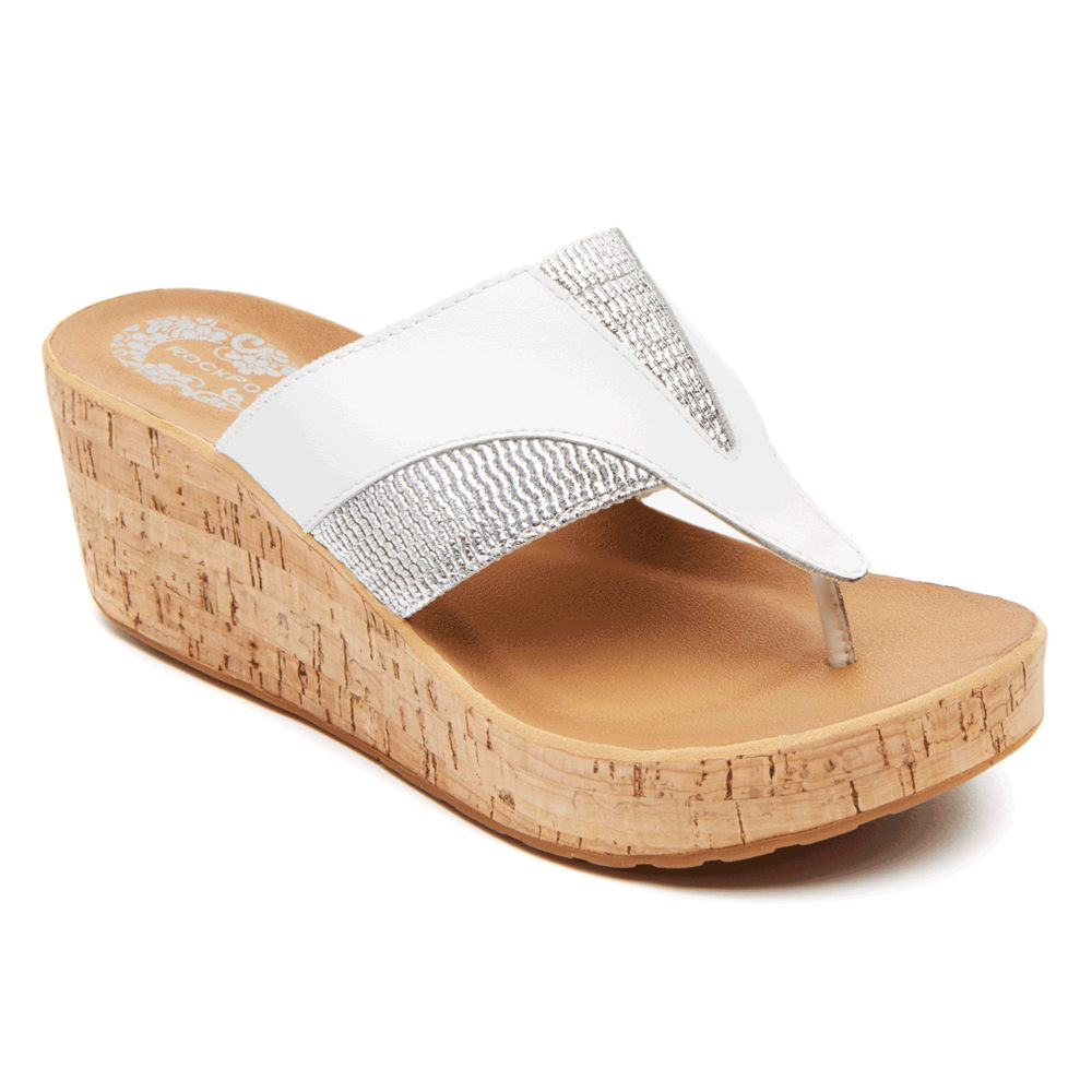 Rockport Singapore Womens Wedges - Weekend Casuals Lanea Gore Thong White - EM9610452